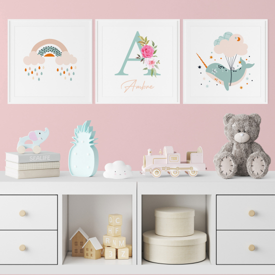 3-teiliges Poster-Set für Kinder - Regenbogenwal