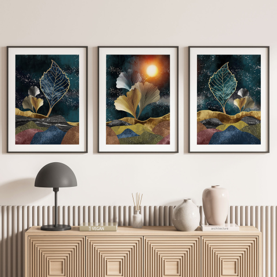 3-teiliges Poster-Set - Landschaft Blätter