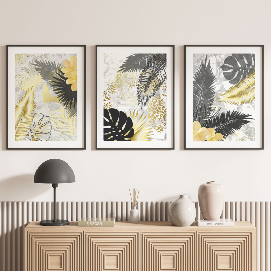 3-teiliges Poster-Set - Palmblätter