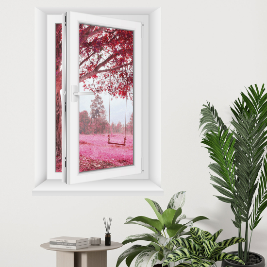 3D Wandtattoo - Optische Täuschung - Baum mit rosa Blättern