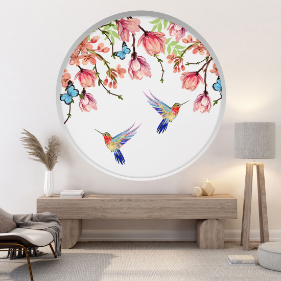 3D Wandtattoo - Optische Täuschung - Blumen Vögel