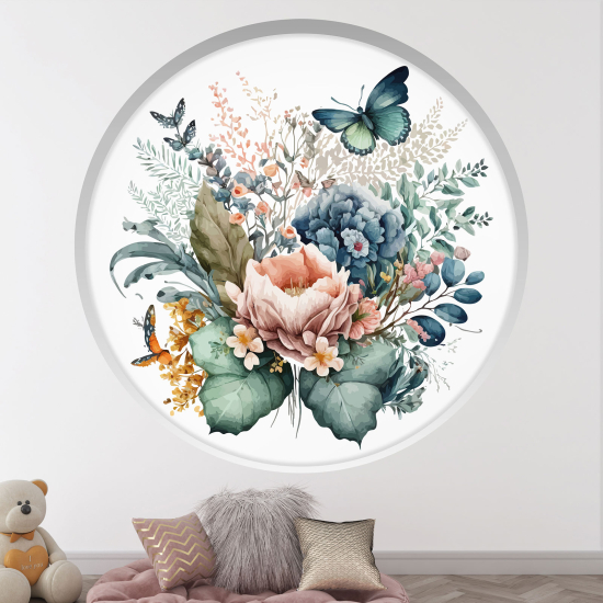 3D Wandtattoo - Optische Täuschung für Kinderzimmer - Schmetterlingsblumen