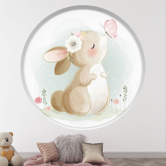 3D Wandtattoo - Optische Täuschung für Kinderzimmer - Schmetterlingskaninchen