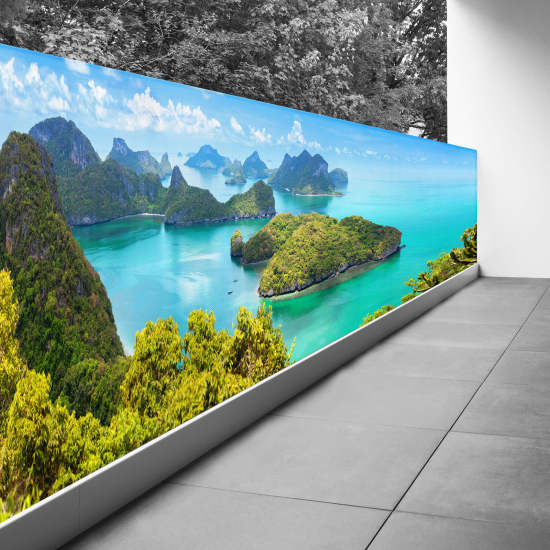 Bedruckter Sichtschutz - Optische Täuschung - 110x440 cm - Paradiesische Inseln