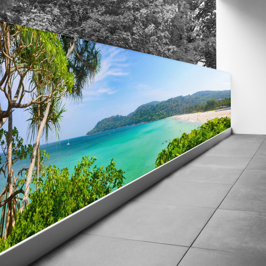 Bedruckter Sichtschutz - Optische Täuschung - 120x360 cm - Blick auf den Strand