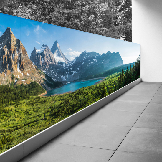 Bedruckter Sichtschutz - Optische Täuschung - 80x280 cm - Seeblick und Berge