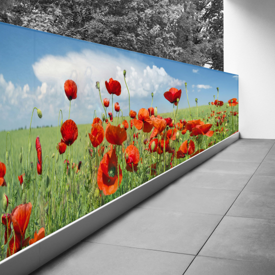 Bedruckter Sichtschutz - Optische Täuschung - 90x250 cm - Mohnblumen