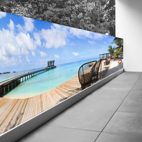 Bedruckter Sichtschutz - Optische Täuschung - 90x360 cm - Paradiesischer Meeresteg