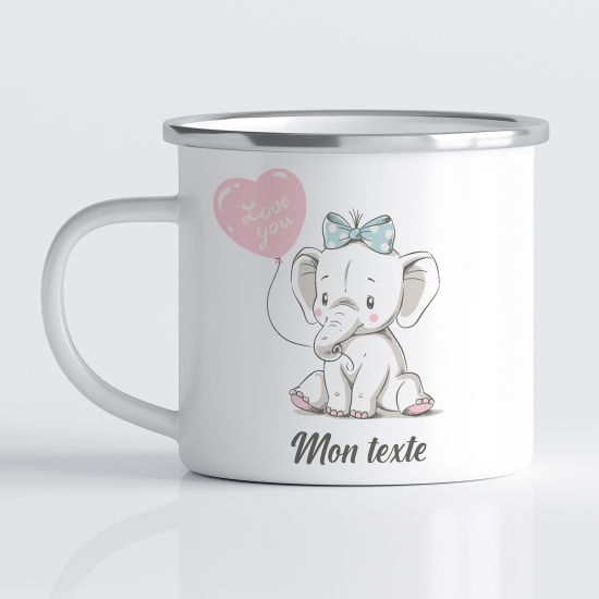 Emaille tasse personalisiert für Kinder - Ballon-Elefant Herz