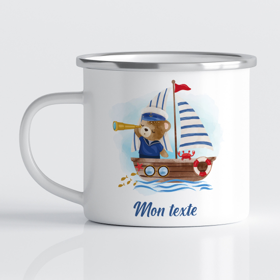 Emaille tasse personalisiert für Kinder - Bärenboot