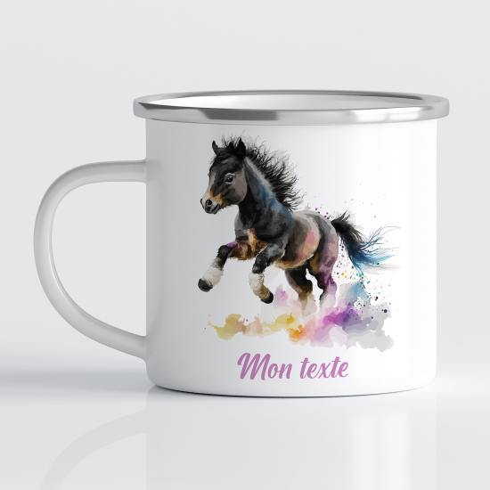 Emaille tasse personalisiert für Kinder - Pferd