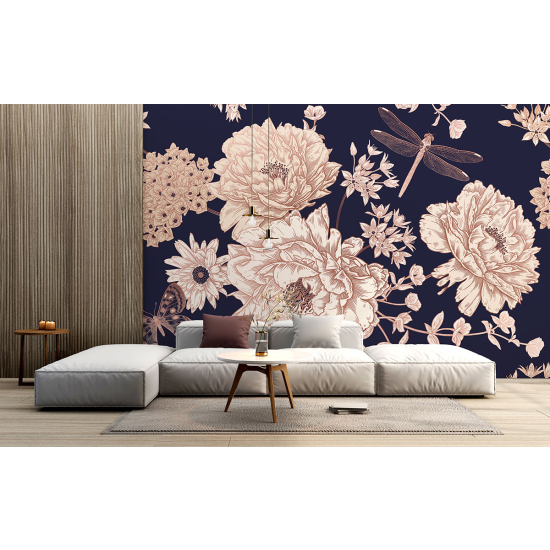 Fototapete - Blumen Libelle