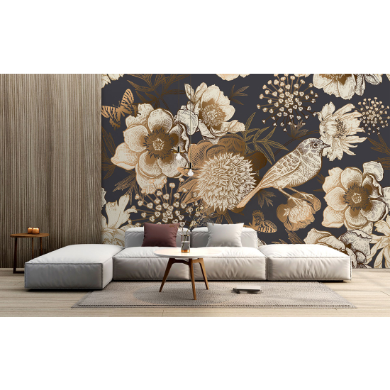 Fototapete - Blumen Vogel