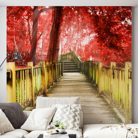 Fototapete - Rote Blumen Treppen