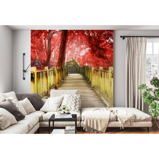 Fototapete - Rote Blumen Treppen