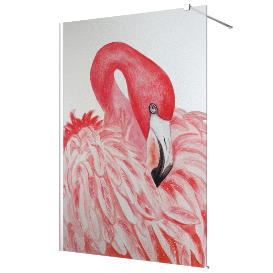 Glasdekor Dusche, Druck auf Sandstrahlfolie - Rosa Flamingo