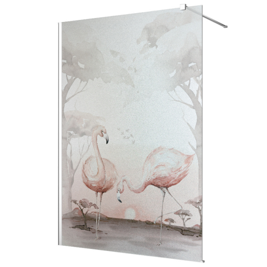 Glasdekor Dusche, Druck auf Sandstrahlfolie - Rosa Flamingos