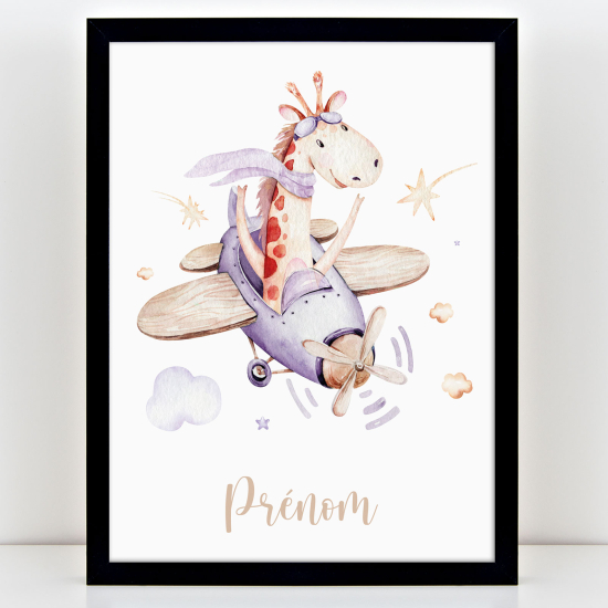 Kinderzimmer Poster personalisiert - Giraffe Flugzeug