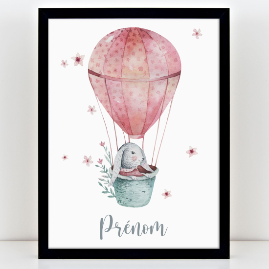 Kinderzimmer Poster personalisiert - Heißluftballon-Hase