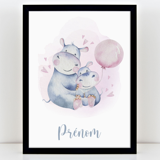 Kinderzimmer Poster personalisiert - Nilpferde