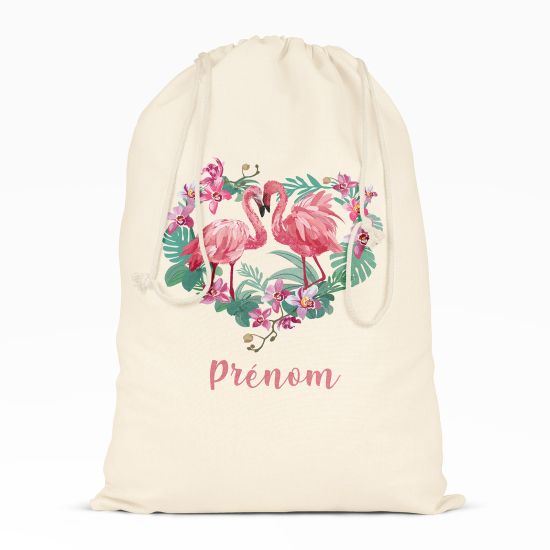 Kordelzugbeutel Kind personalisiert - Flamingos Herz