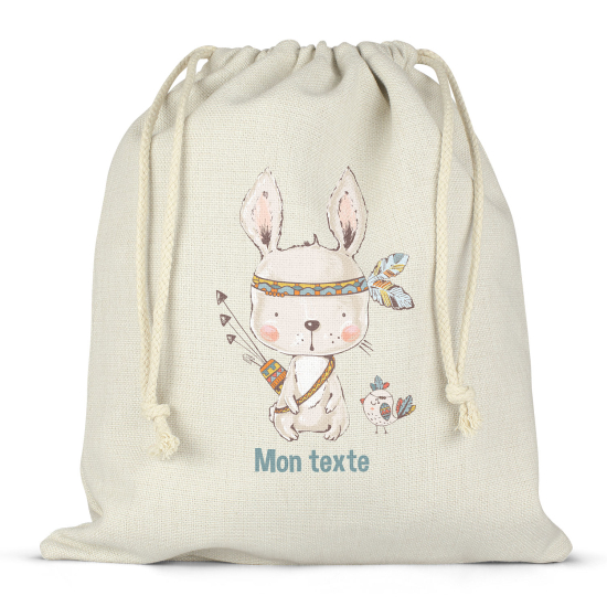 Kordelzugbeutel Kind personalisiert - Indischer Hase