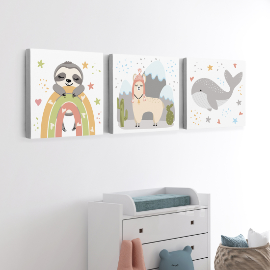 Leinwandbild 3-teilig für Kinderzimmer - Tiere