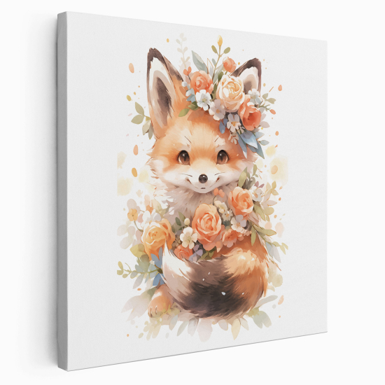 Leinwandbild für Kinderzimmer - Fuchs Blumen