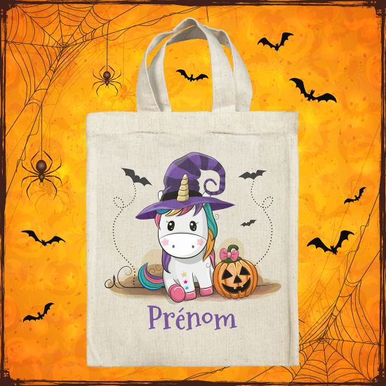 Personalisierte Halloween-Tragetasche - Hexeneinhorn