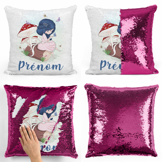 Personalisierte Kissen mit Wendepailletten - Kleines Naturmädchen
