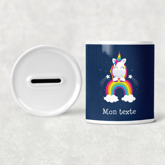 Personalisierte Sparschwein für Kinder - Regenbogen-Einhorn