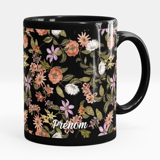 Personalisierte Tasse - Schwarze - Blumen