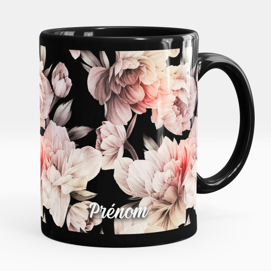 Personalisierte Tasse - Schwarze - Blumen