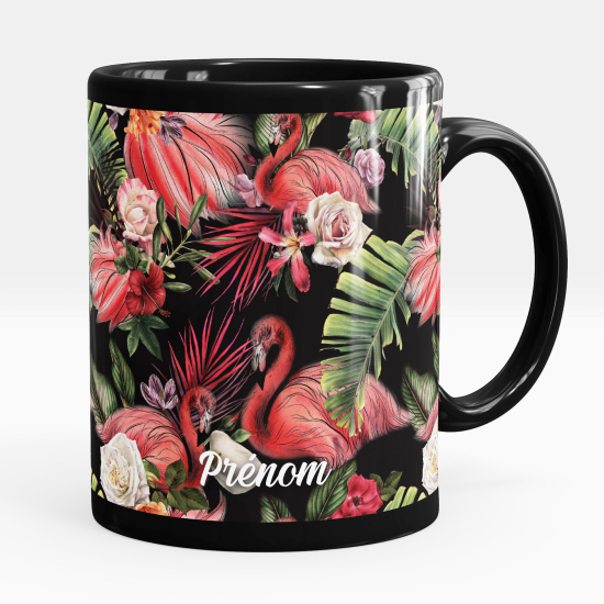 Personalisierte Tasse - Schwarze - Rosa Flamingos