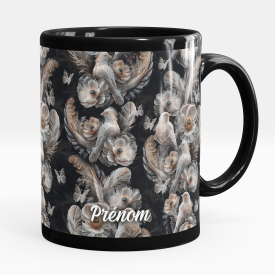 Personalisierte Tasse - Schwarze - Vogel Federn