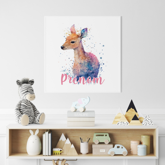 Personalisiertes Kinderposter - Buntes Rehkitz