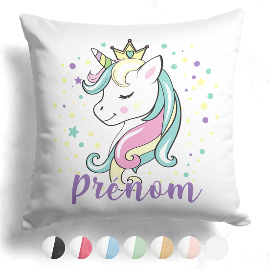 Personalisiertes Kissen mit farbiger Rückseite - Einhornprinzessin