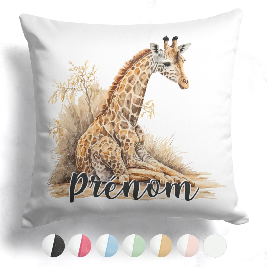 Personalisiertes Kissen mit farbiger Rückseite - Giraffe