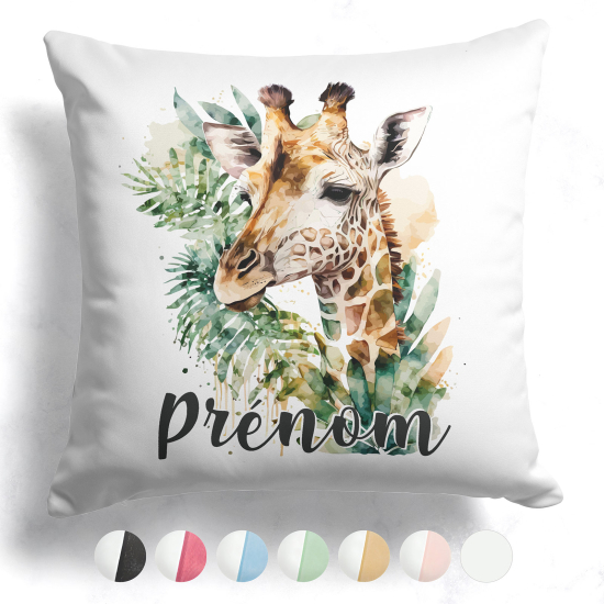 Personalisiertes Kissen mit farbiger Rückseite - Giraffe