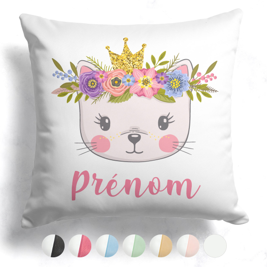 Personalisiertes Kissen mit farbiger Rückseite - Kätzchen Prinzessin