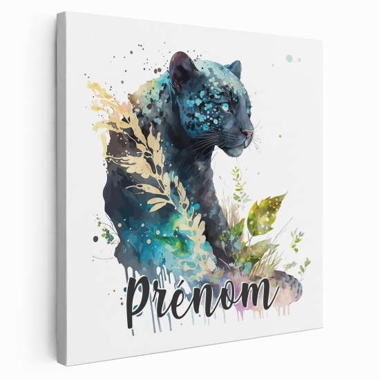 Personalisiertes Leinwandbild Kinderzimmer - Bunte Schwarze Panther