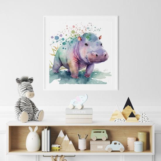 Poster Kinder - Buntes Nilpferd