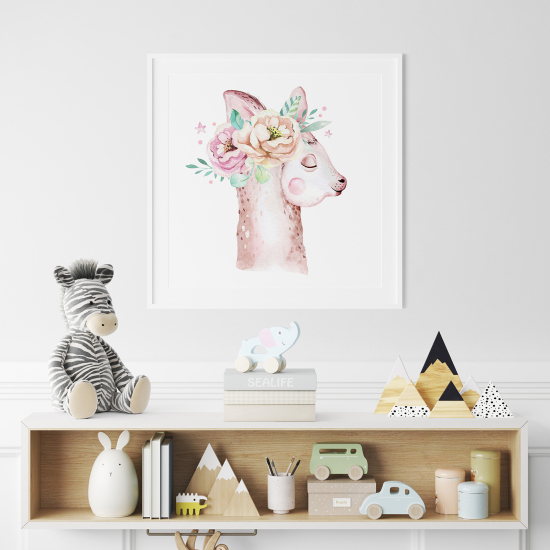 Poster Kinder - Lama Blumen