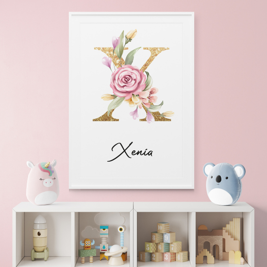 Poster mit Monogramm - Buchstabe X