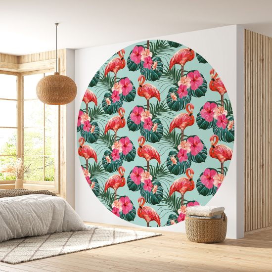 Runde Fototapete - Motiv Flamingos