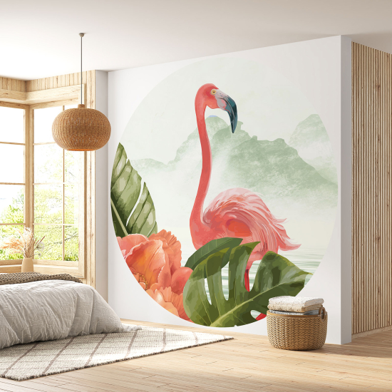 Runde Fototapete - Rosa Flamingo