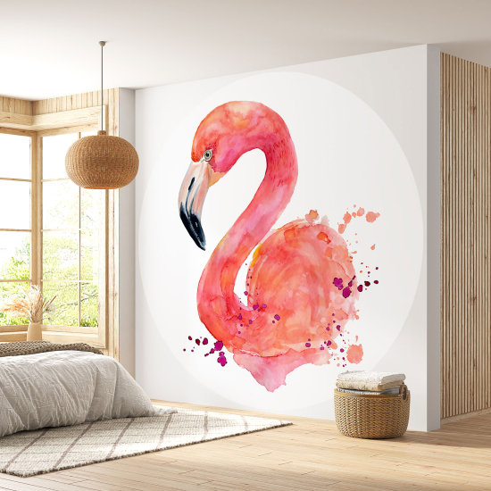 Runde Fototapete - Rosa Flamingo