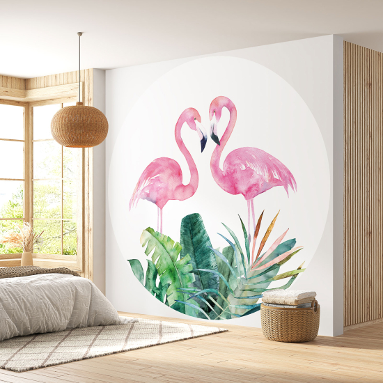 Runde Fototapete - Rosa Flamingos