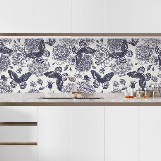 Selbstklebende Küchenrückwand - Schmetterlingsblumen