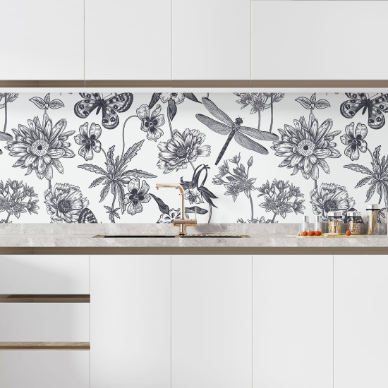 Selbstklebende Küchenrückwand - Schmetterlingsblumen